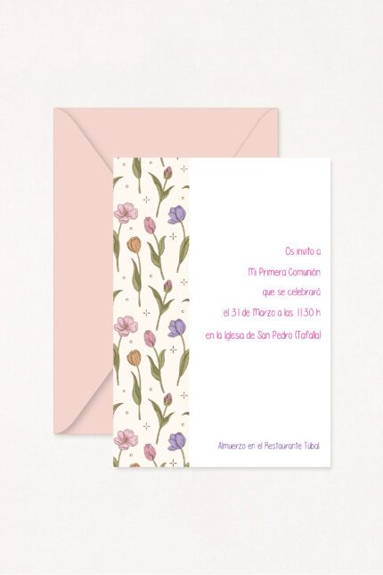 Invitaciones de Comunión con sobre LITTLE FLOWERS
