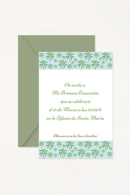Invitaciones de Comunión con sobre PALMS