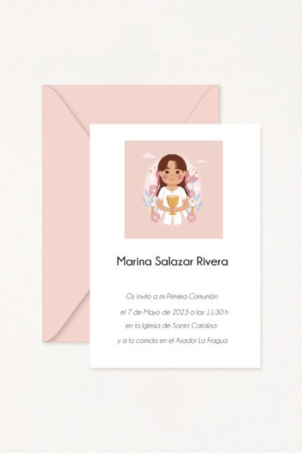 Invitaciones de Comunión con sobre GIRL