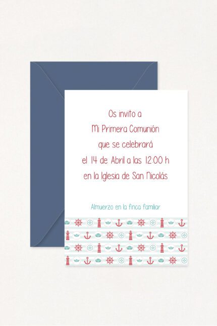 Invitaciones de Comunión con sobre MARINERAS